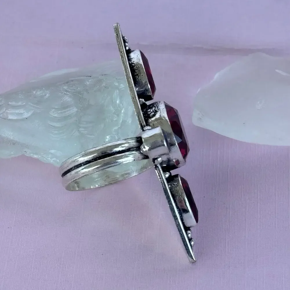925 Sterling Faceted Garnet Amethyst Knuckle Ring 8.5